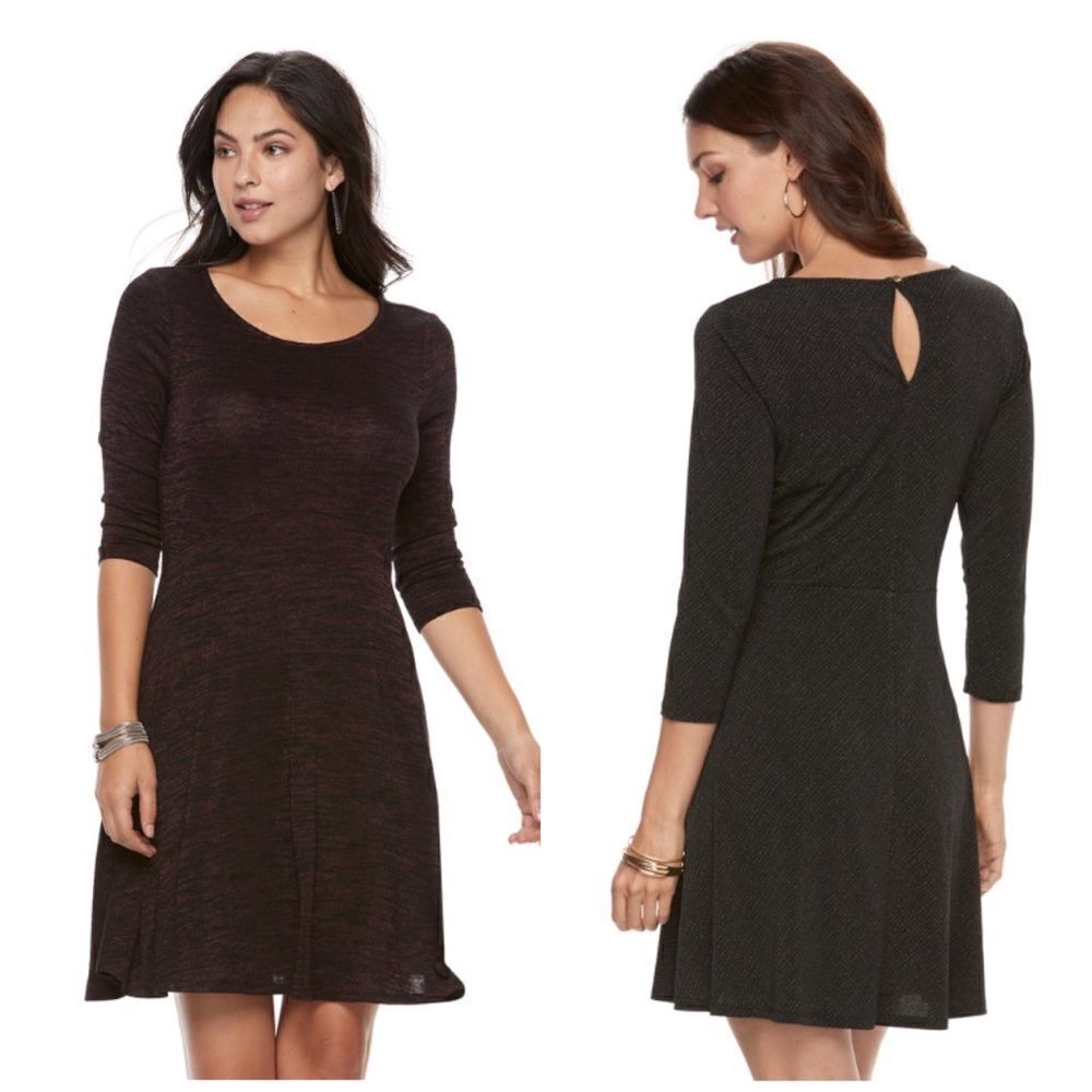 Apt. 9 Fit and Flare Dress Marled Knit Midi Large